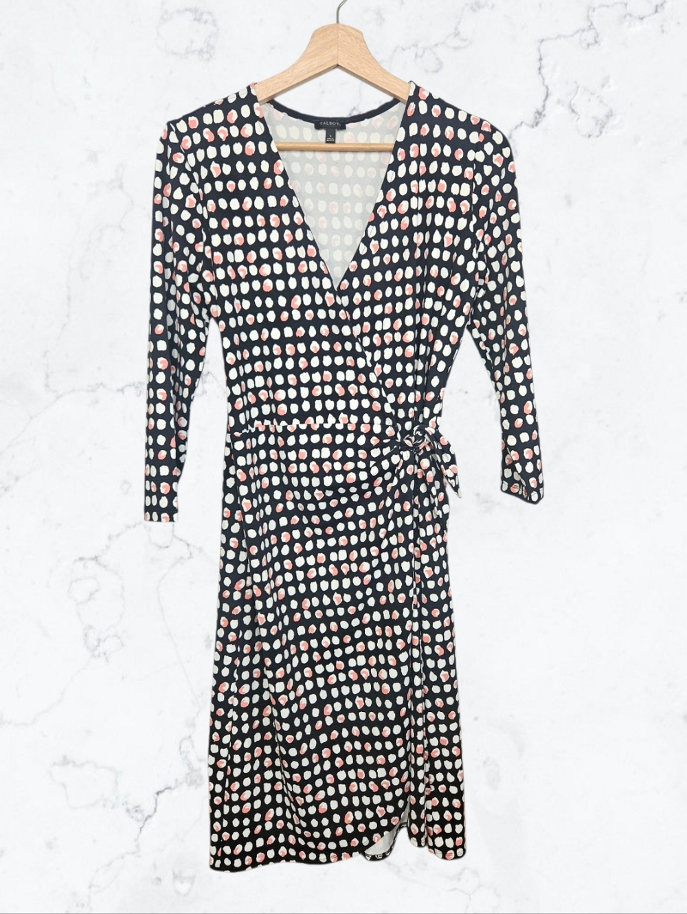 Talbots Black, Pink & White Polka Dot Wrap Dress